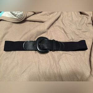 Black Elastic Belt with Leather Buckle